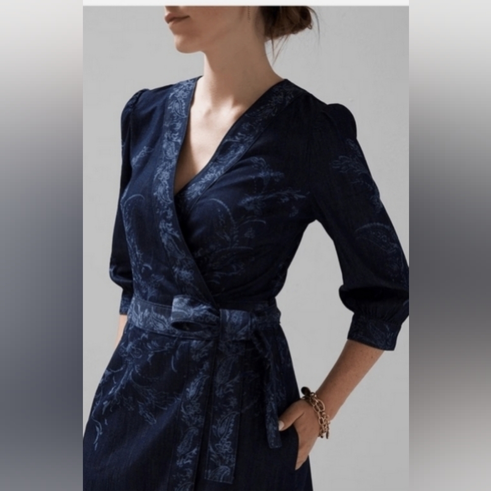 White House Black Market Floral Chambray Wrap Dress